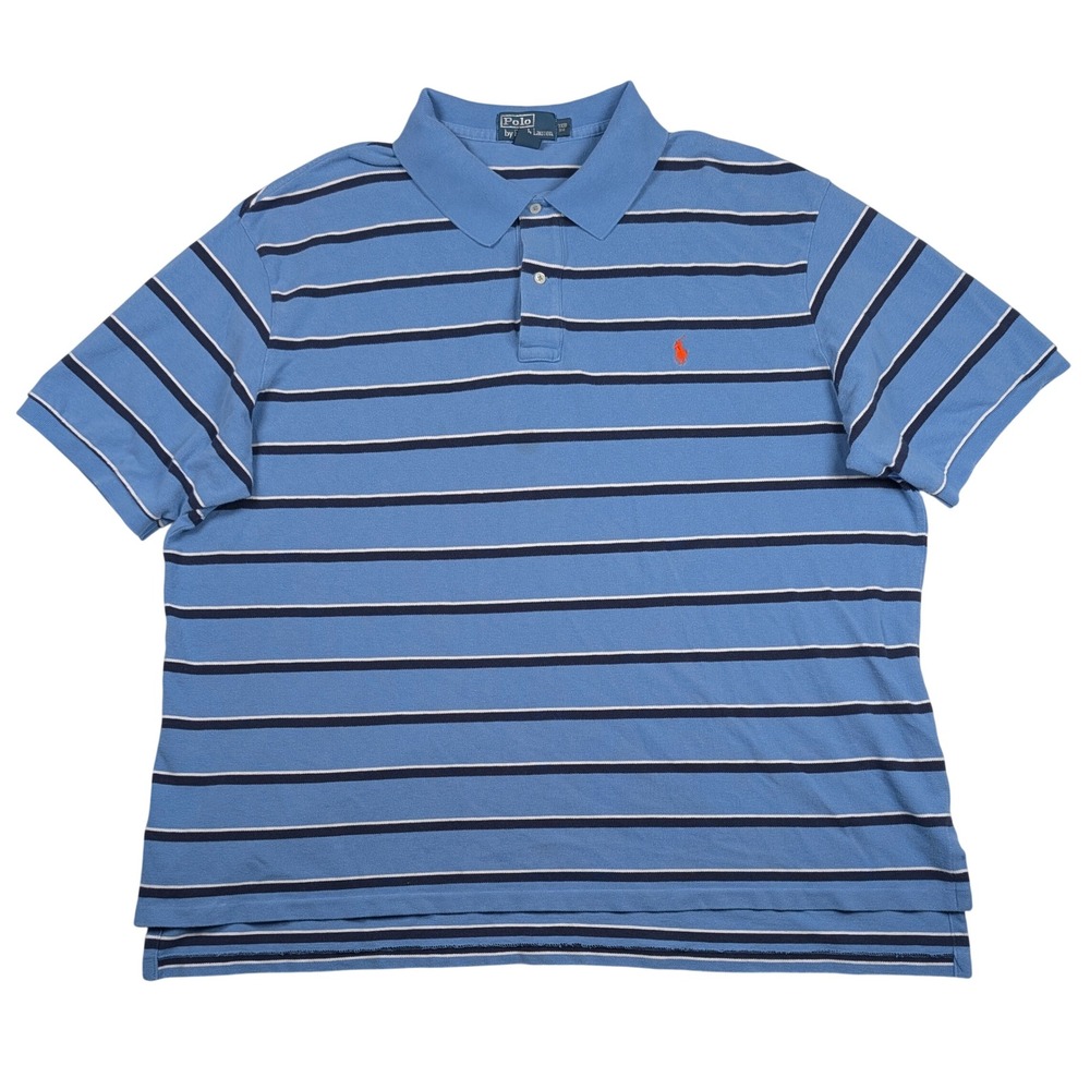 Polo Ralph Lauren Polo Shirt Mens‎ 3XB Big Blue Striped Short Sleeve Cotton Pony
